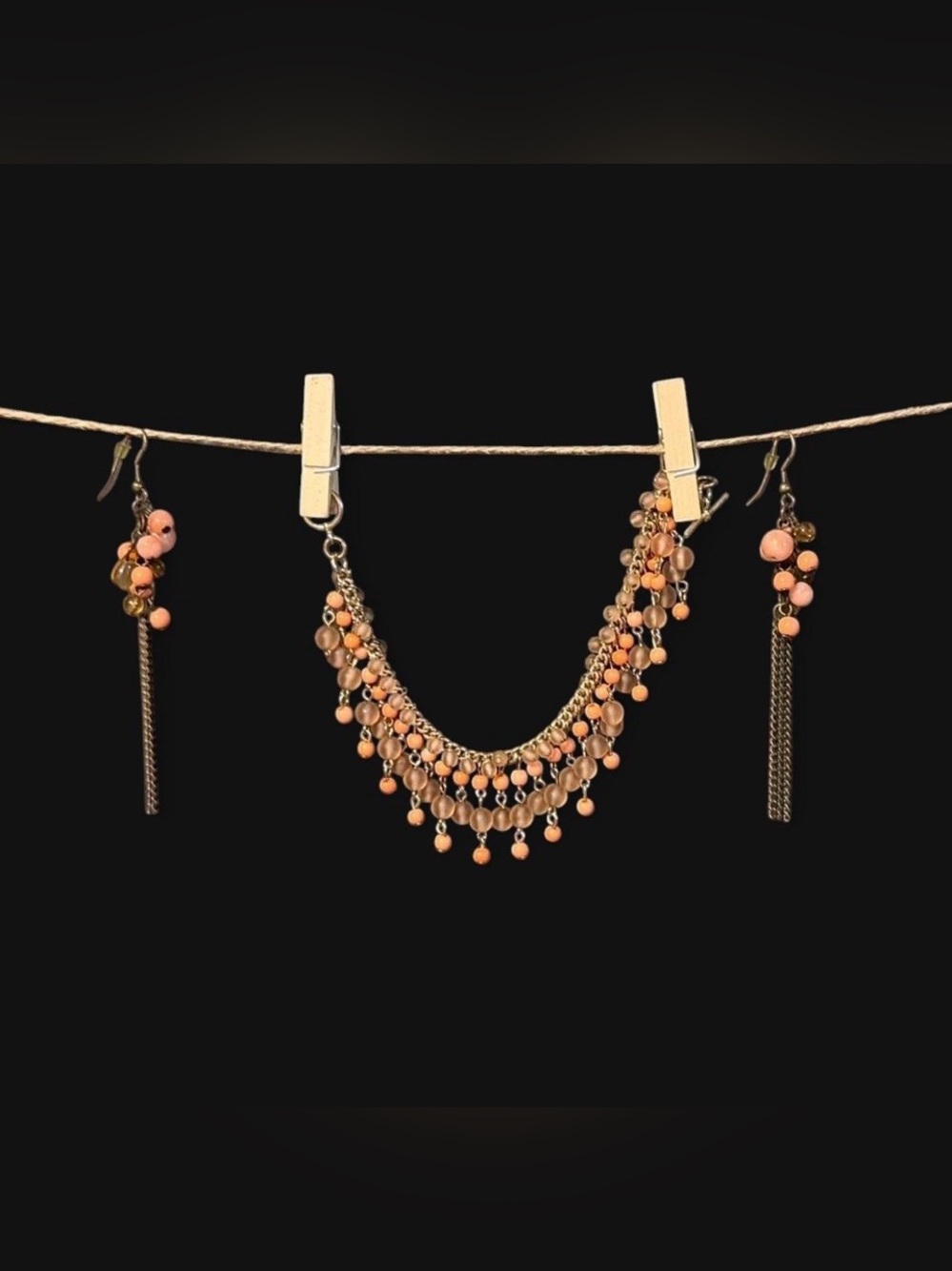 Coral Peach Pink and Gold  Beaded Bracelet and Earrings Set